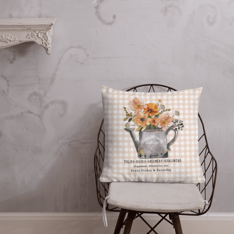 MY LITTLE COTTAGE GINGHAM THROW PILLOW WITH PEACH FLOWERS product image (4)