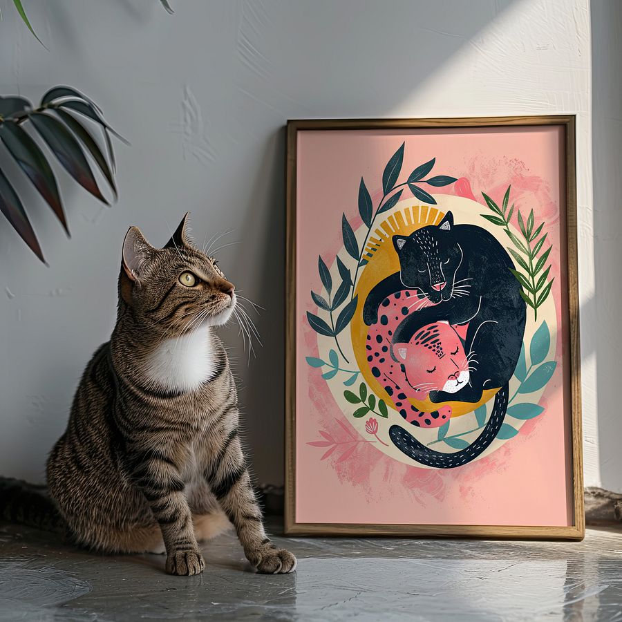 Yin-Yang Leopards Lover Felines Whimsical Art Print product image (3)