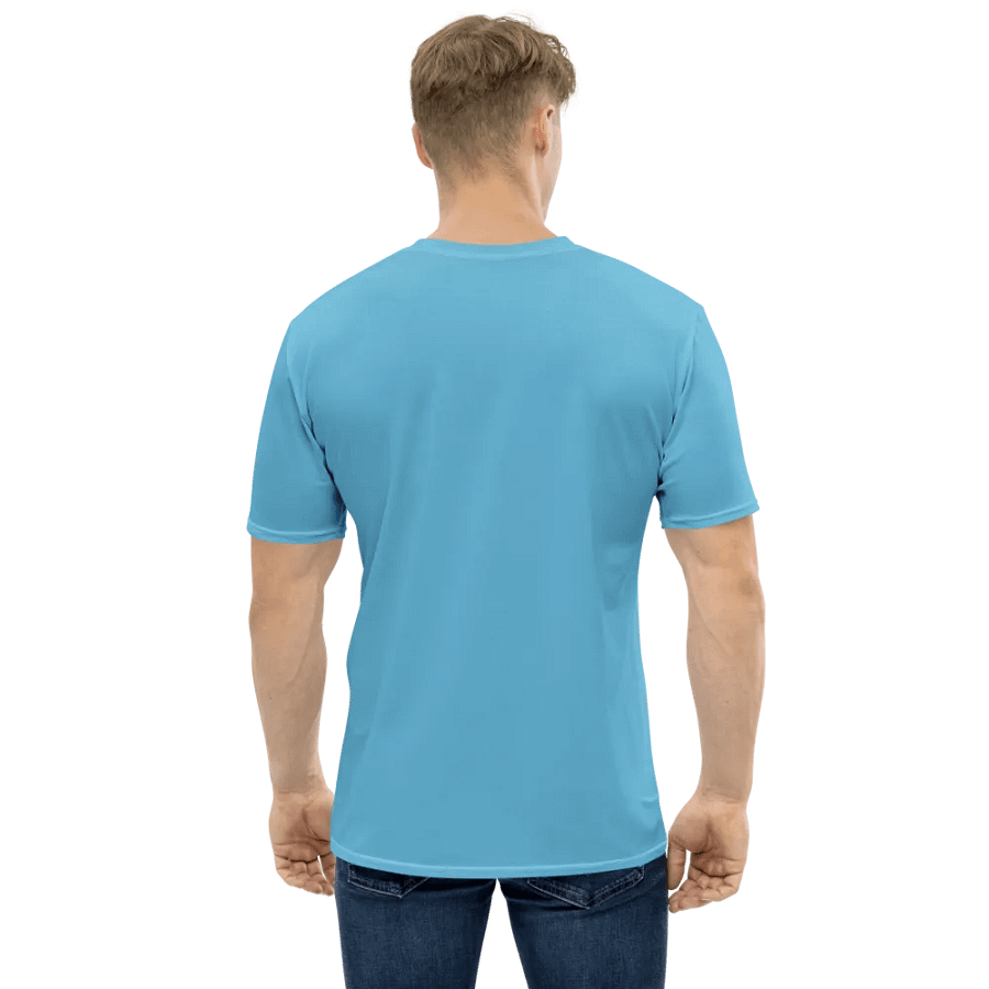 Plain Medium Light Blue Light Summer Men's Crewneck Polyester Heavyweight Premium T-Shirt by Treasure Pie product image (3)