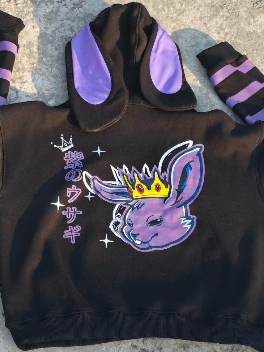 Bunny Ear Special Hoodie (Black and Purple) product image (4)