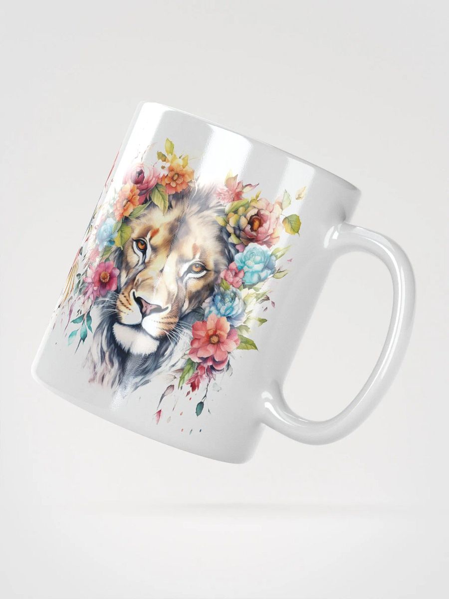 Floral Lion Heads White Glossy Mug product image (3)