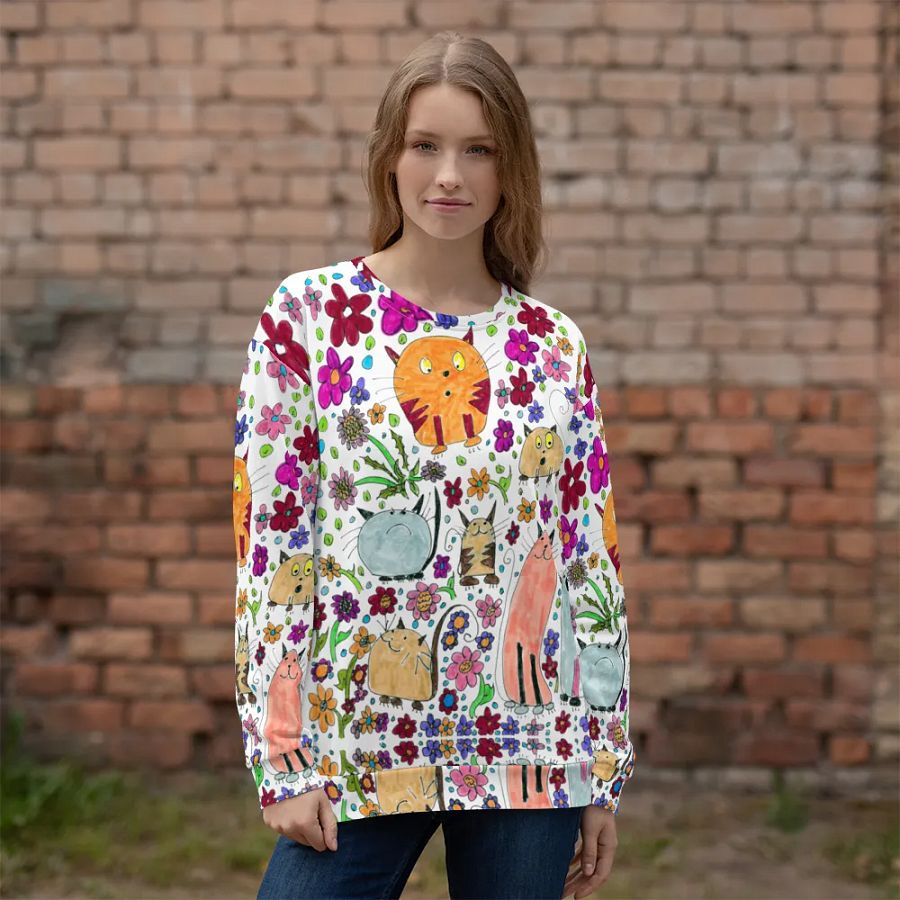 Abstract Floral Doodle Art Cats Unisex Sweatshirt product image (1)