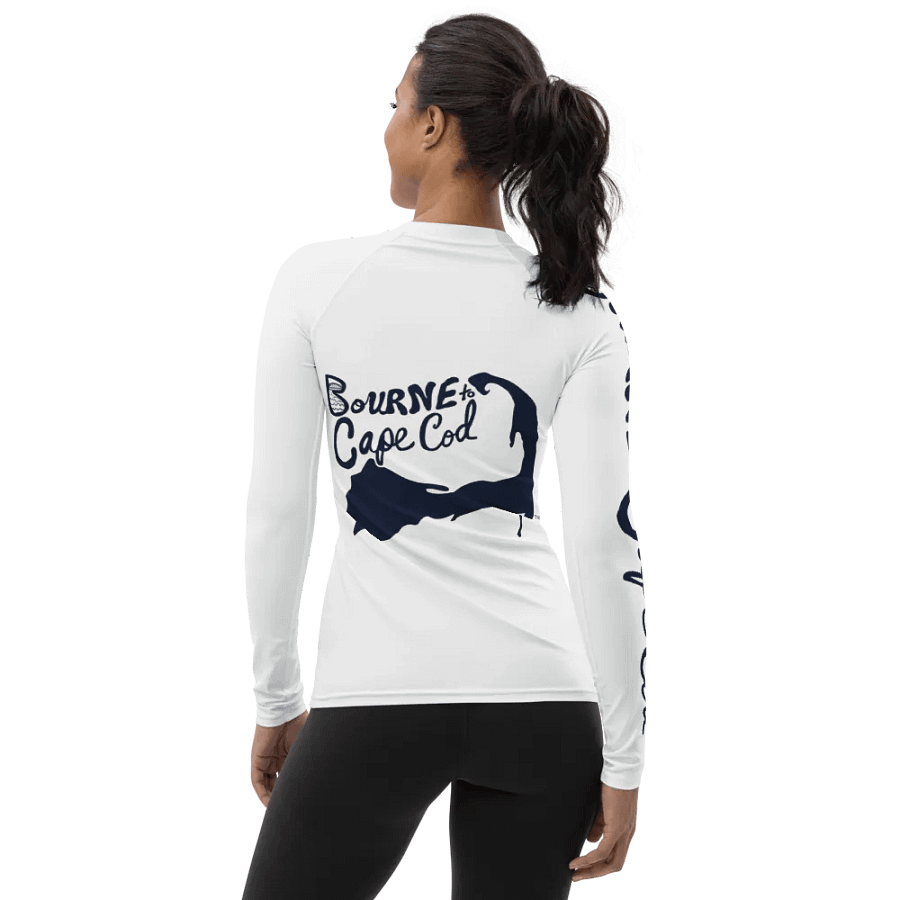 BOURNE to Cape Cod™ | Women's Rash Guard | BRN.2C.C.™ | Navy Blue Logos on White product image (3)