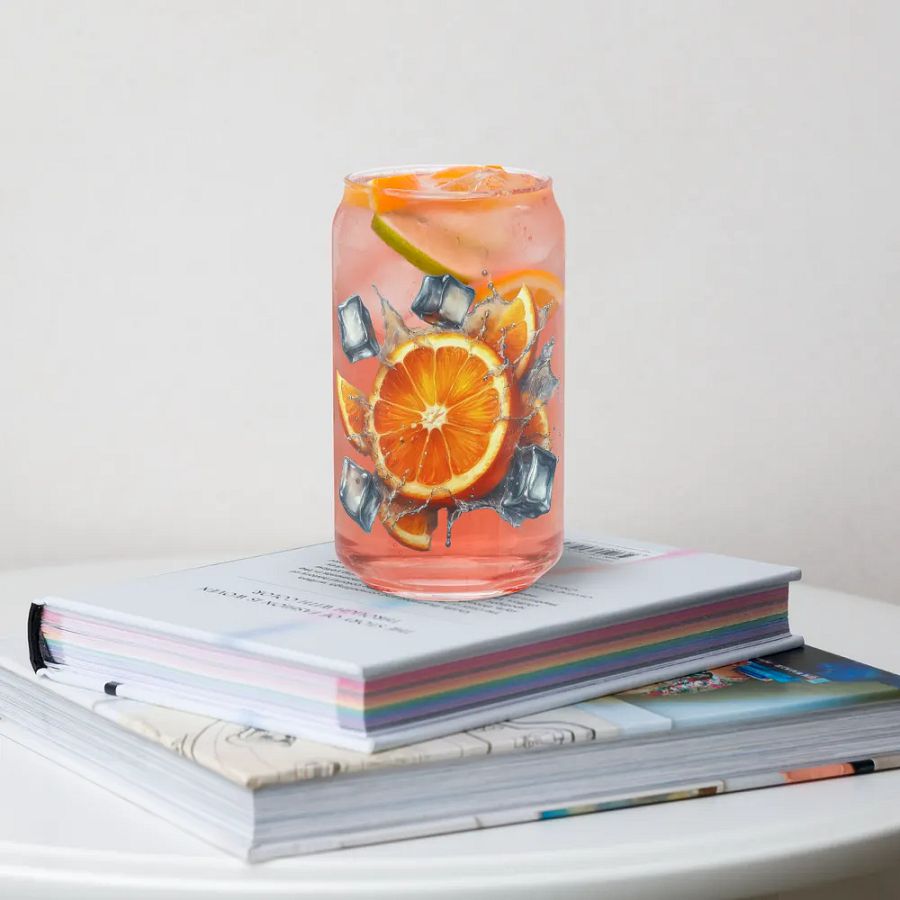 Orange fruit slices floating in the water, water and ice cubes design_02-Can-Shaped Glass product image (4)