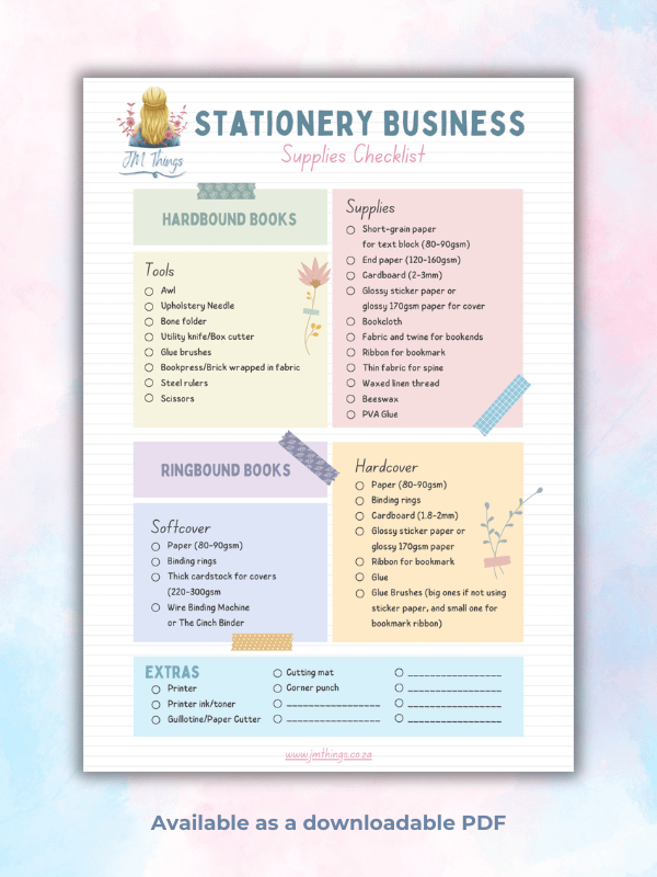 Stationery Business Supplies Checklist PDF