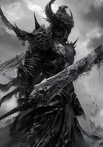 Shades of Valor Black and White Knights Amidst Demons product image (1)