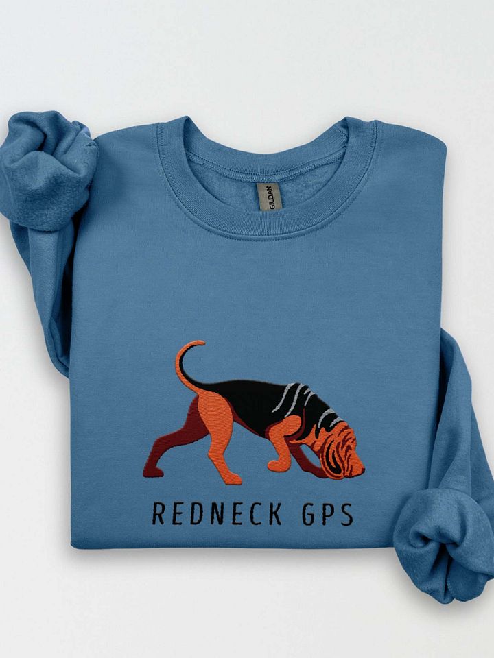 Redneck GPS Sweatshirt (Embroidered) of a Bloodhound(Black & Tan) product image (1)