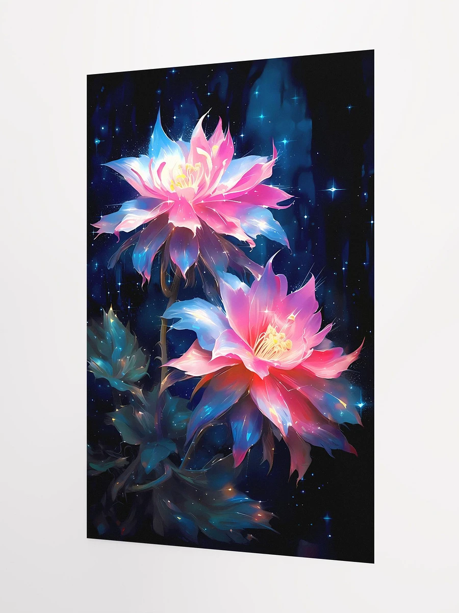 Galactic Blossoms Poster: Iridescent Flowers Amidst Starlight Matte Poster product image (5)