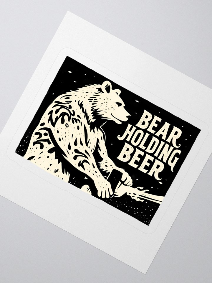 Whimsical Bear with Beer | Linocut Art Sticker product image (4)
