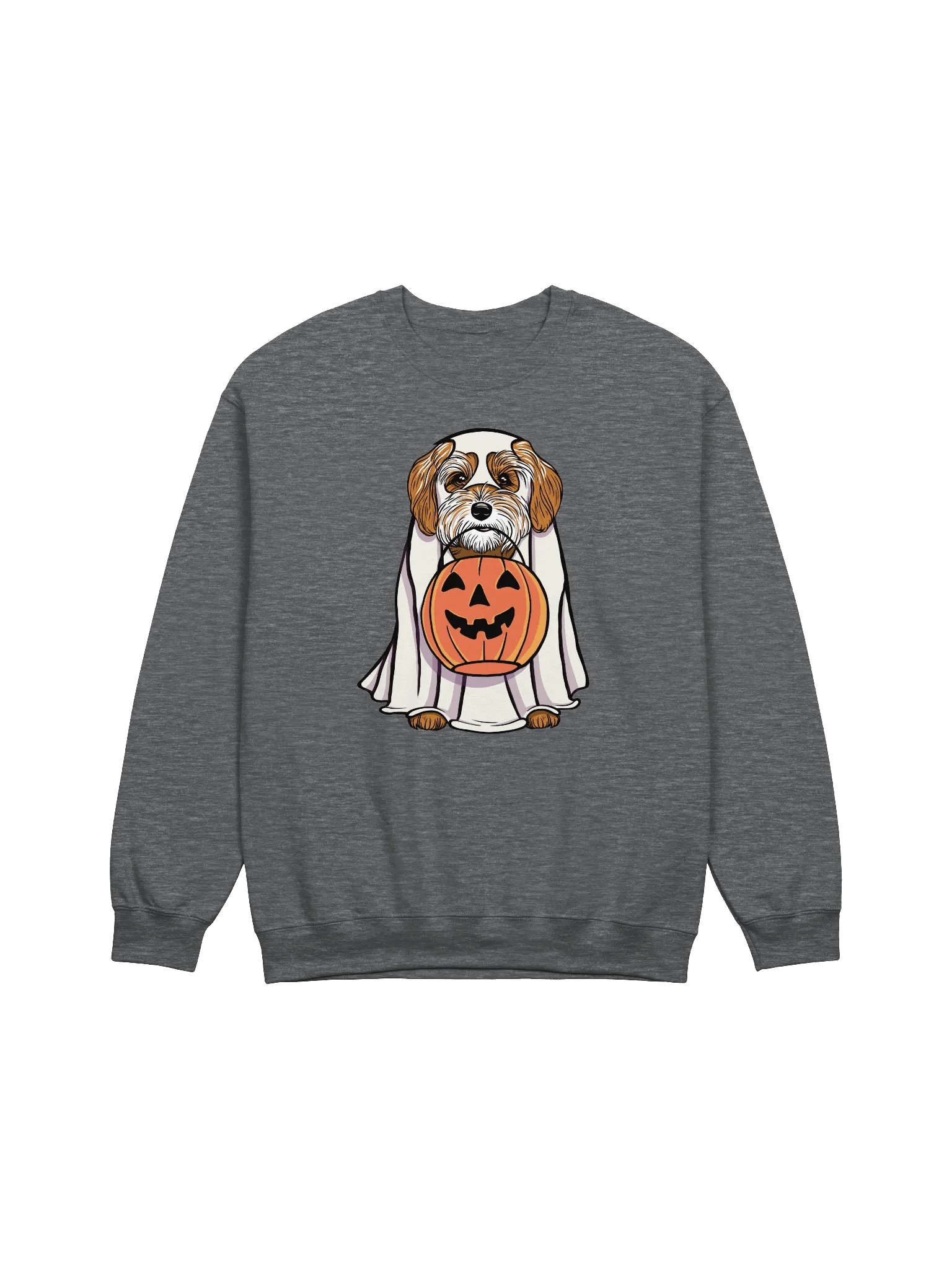 Funny Halloween Havanese(Brown & White) Sweatshirt | Funny Havanese Wearing a Ghost Costume and Holding a Pumpkin Basket product image (7)