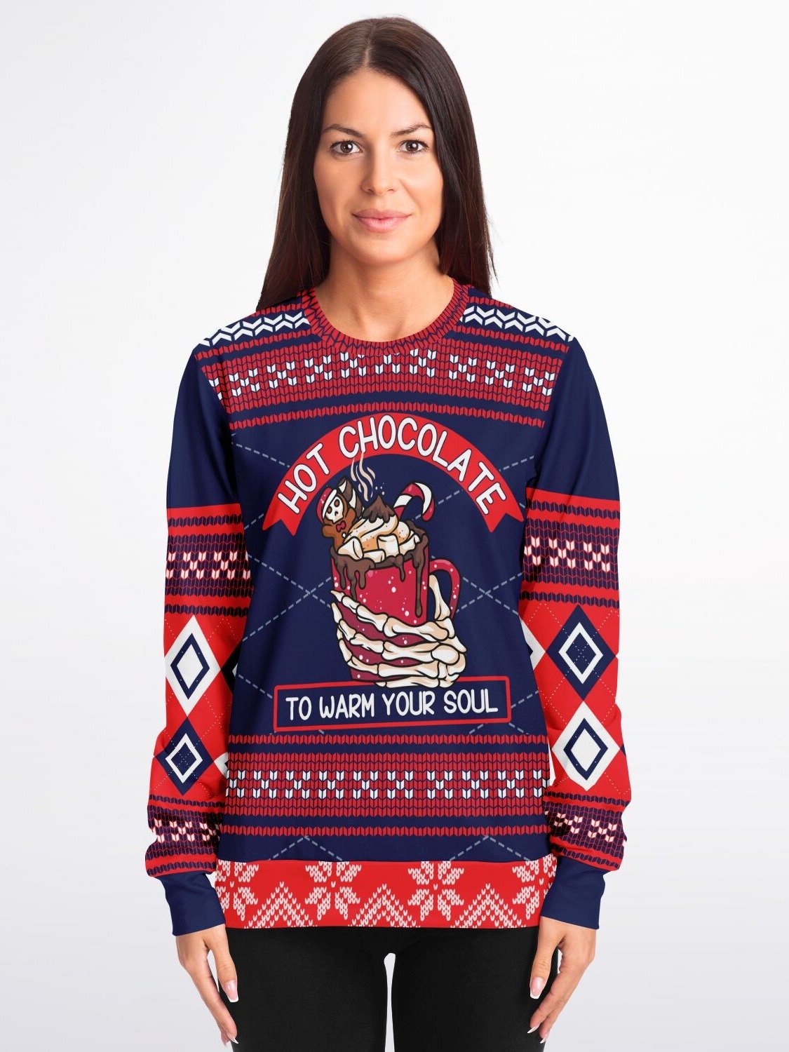 Nordic Hot Chocolate Christmas Sweatshirt | Winter Holiday Sweater | Cozy Marshmallow Gingerbread Design | Holiday Party Outfit product image (5)