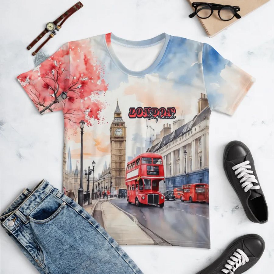 London England Watercolor All Over Print T-shirt product image (7)