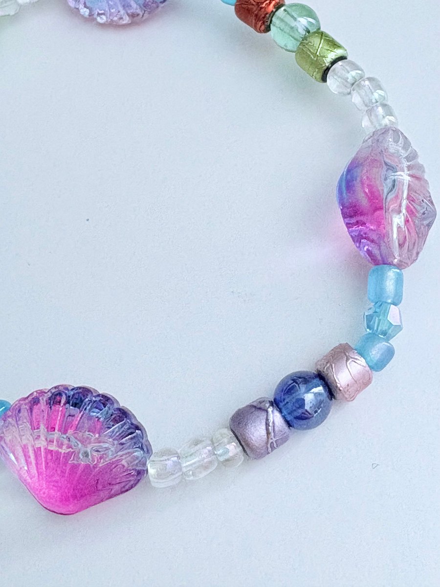Handmade 8" Glass Seashell Bead Bracelet | Coastal Charm Jewelry by Monique Faella Designs™ | MFD-00064 product image (2)