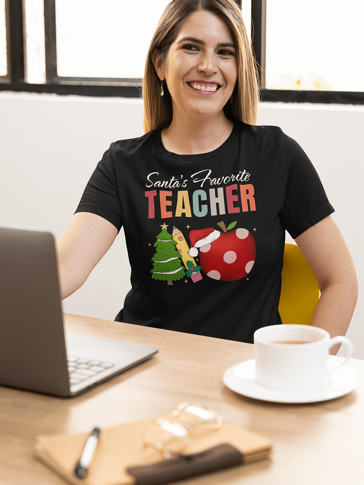 Santa's Favorite Teacher Colorful Retro T-Shirt product image (6)