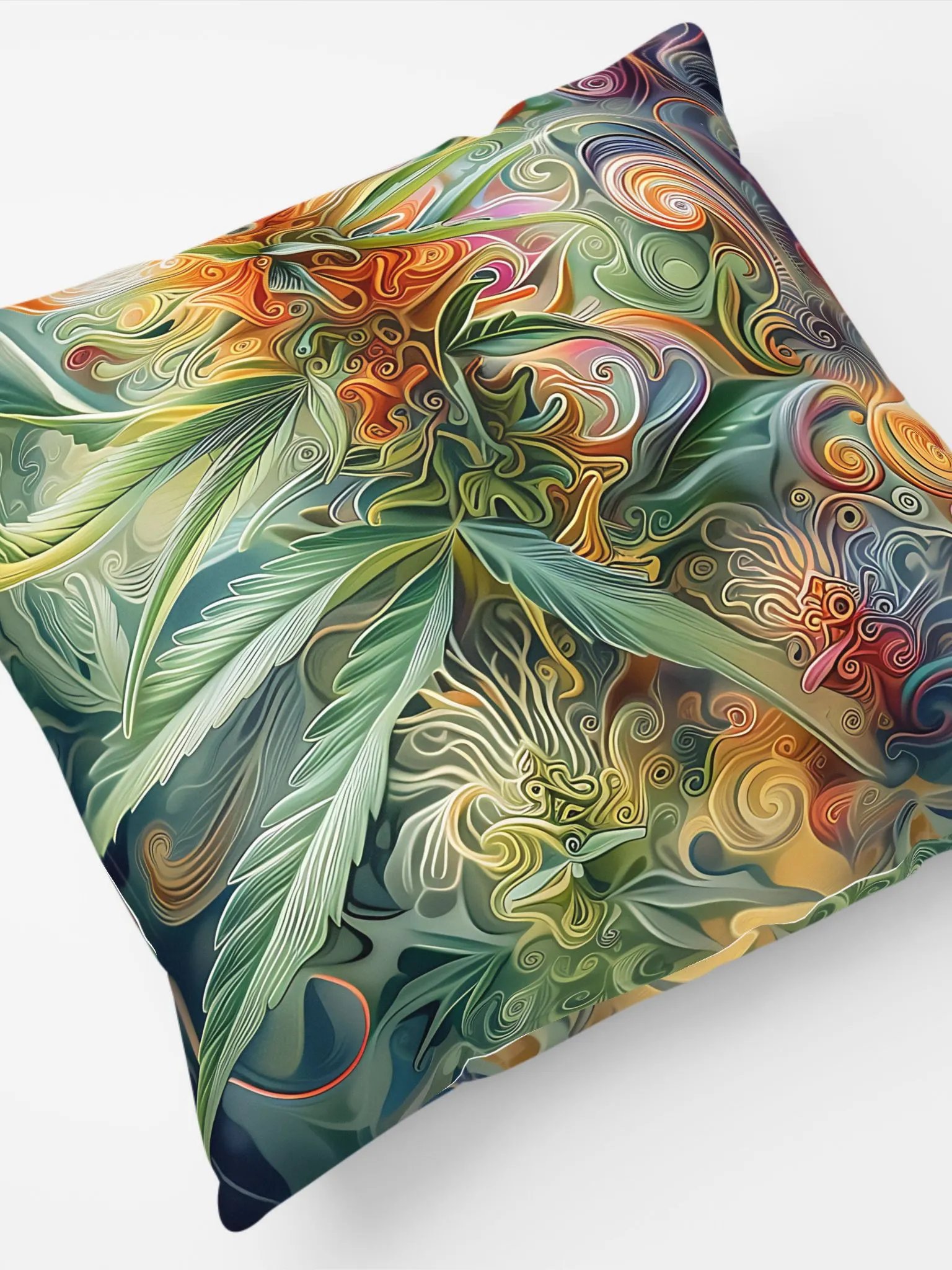 Psychedelic Bloom Cannabis Leaf Pillow – Abstract Trichome Art Vibe for Your Chill Zone product image (3)