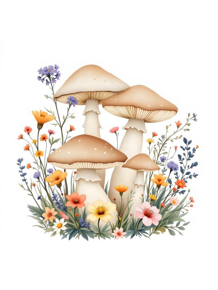 20 Mushrooms and Wildflowers Clipart Designs, Mushroom and Flower Clipart, Floral Mushroom Graphics, Vibrant Floral Designs product image (1)