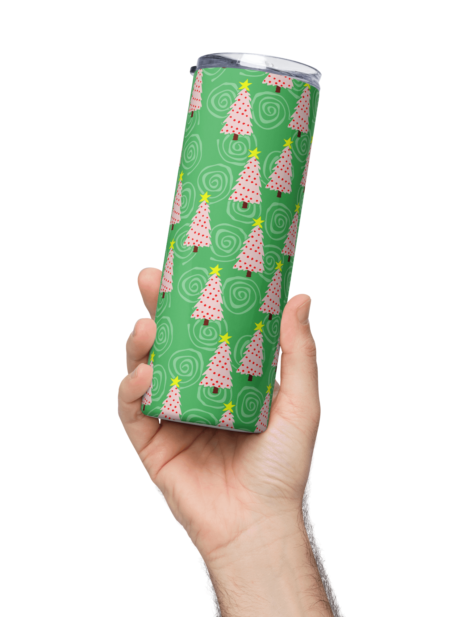 Pink Christmas Trees on Green Spirals Stainless Steel Tumbler with Straw product image (3)