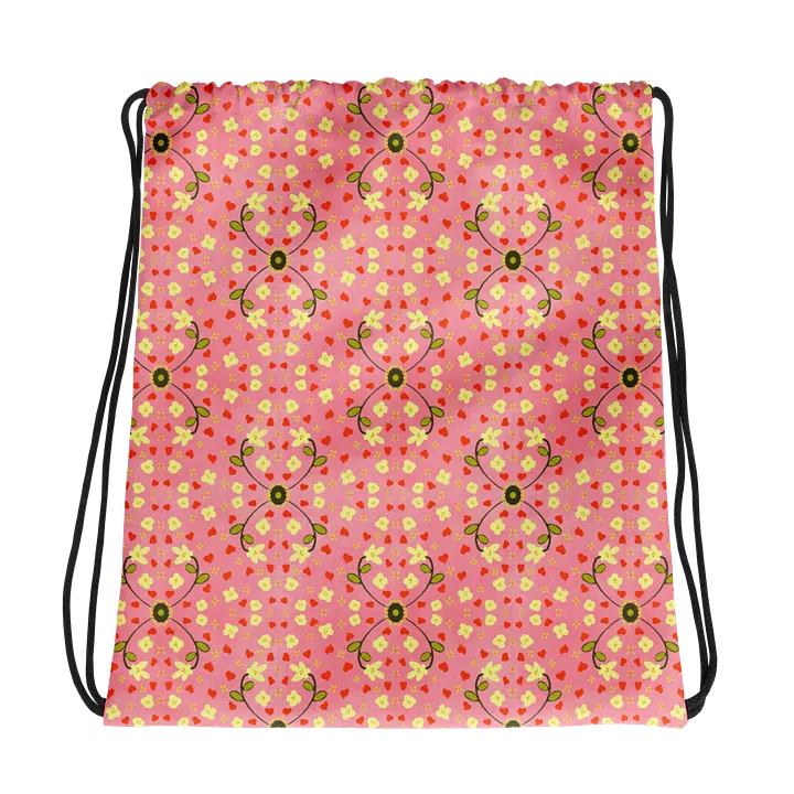 Hearts and Flowers Pink drawstring bag product image (1)