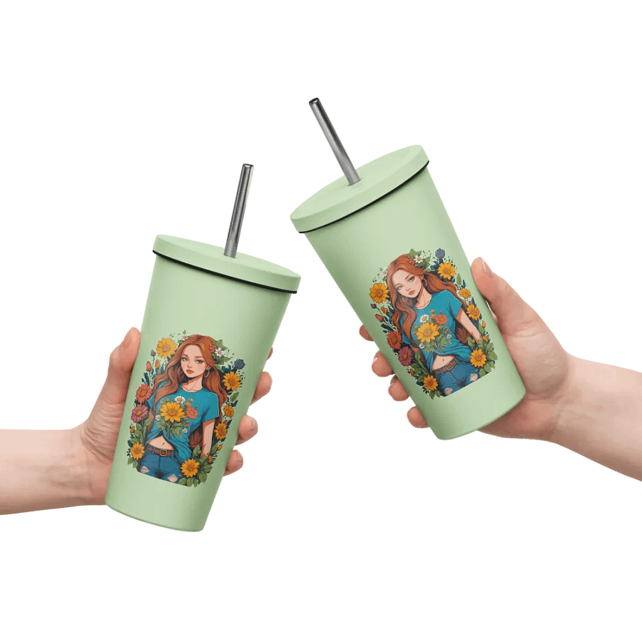 Bloomcore Flower Girl 20 oz Tumbler Cup - Mint - Insulated Tumbler with a Straw - v1 product image (10)