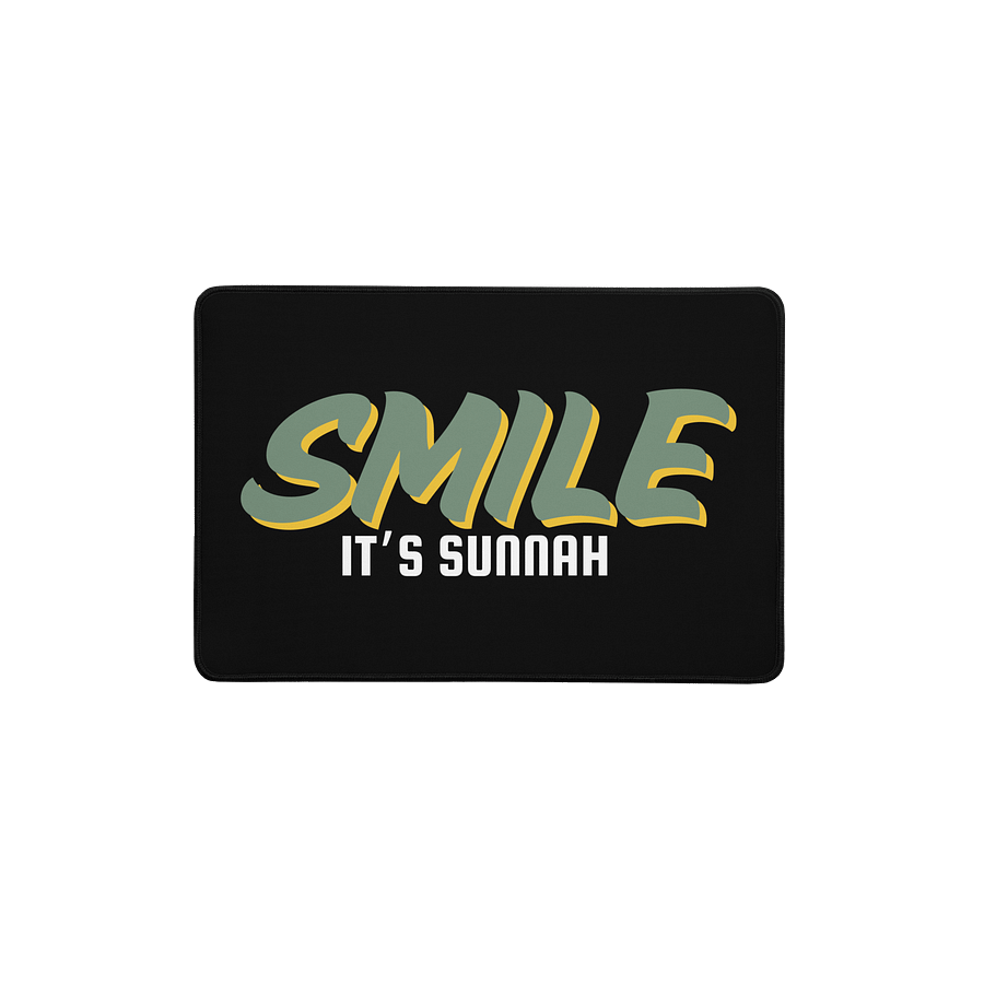 Black "Smile It's Sunnah" Desk Mat in Muted Olive product image (1)