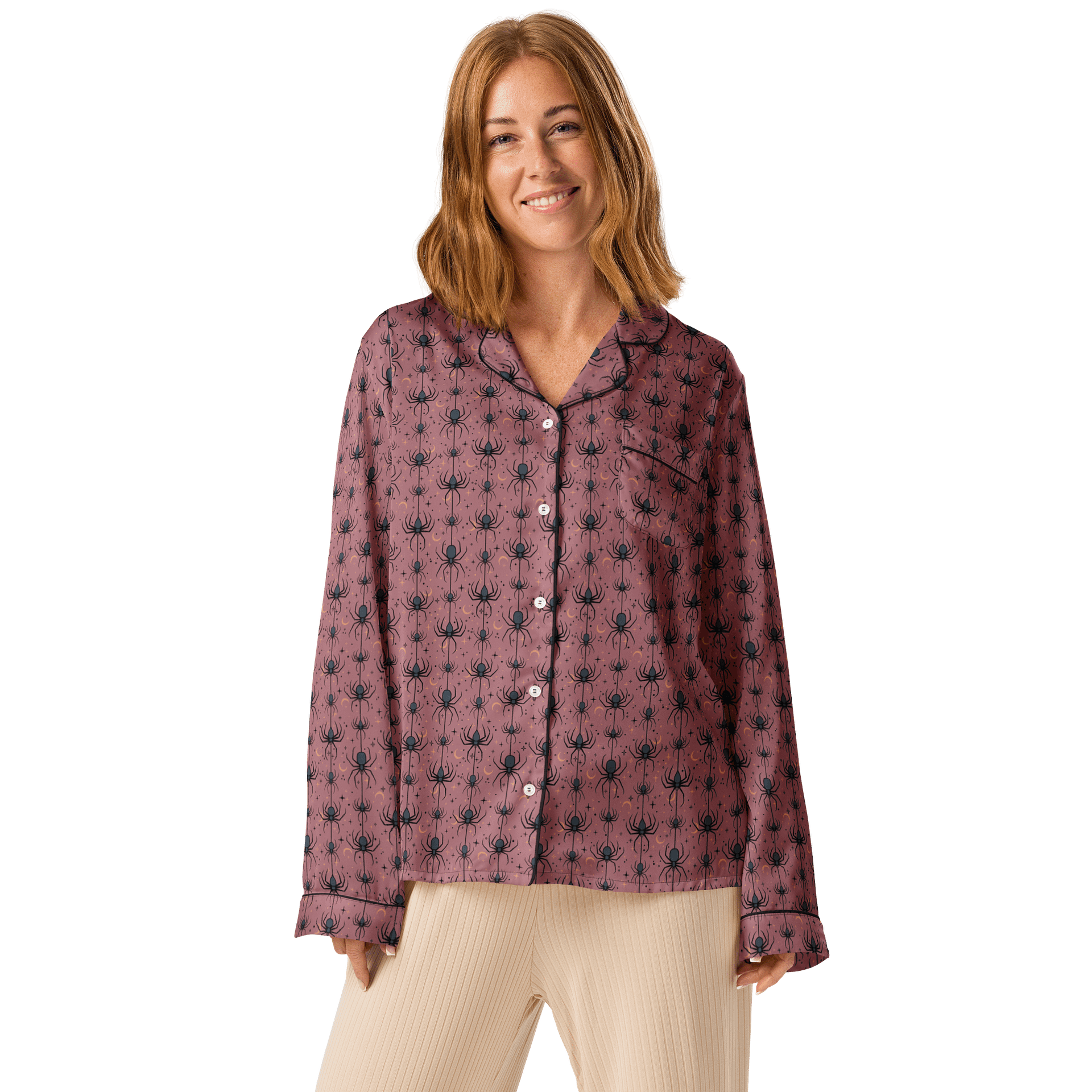 Spooky Spiders Halloween Pajama Shirt in Dusty Pink product image (1)