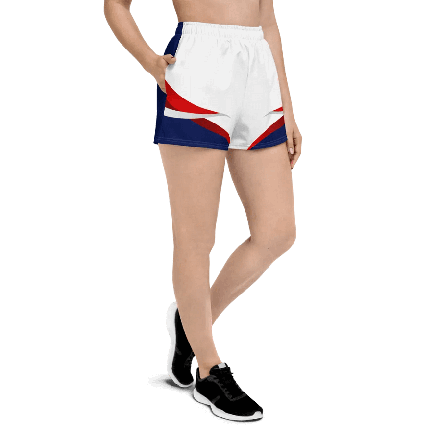 Dark Blue And White Athletic Shorts For Women With Wave Design product image (4)