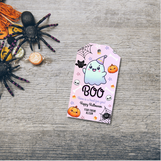 Pink Ghost Halloween Favor Tag | Hey Boo Cute Halloween Party | Instant Download | Canva Template product image (2)