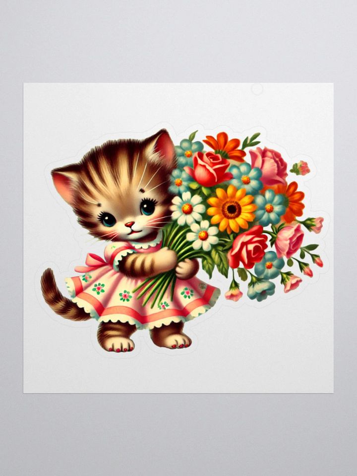 Adorable Flower Kitten Sticker - Retro Cute Cat product image (2)