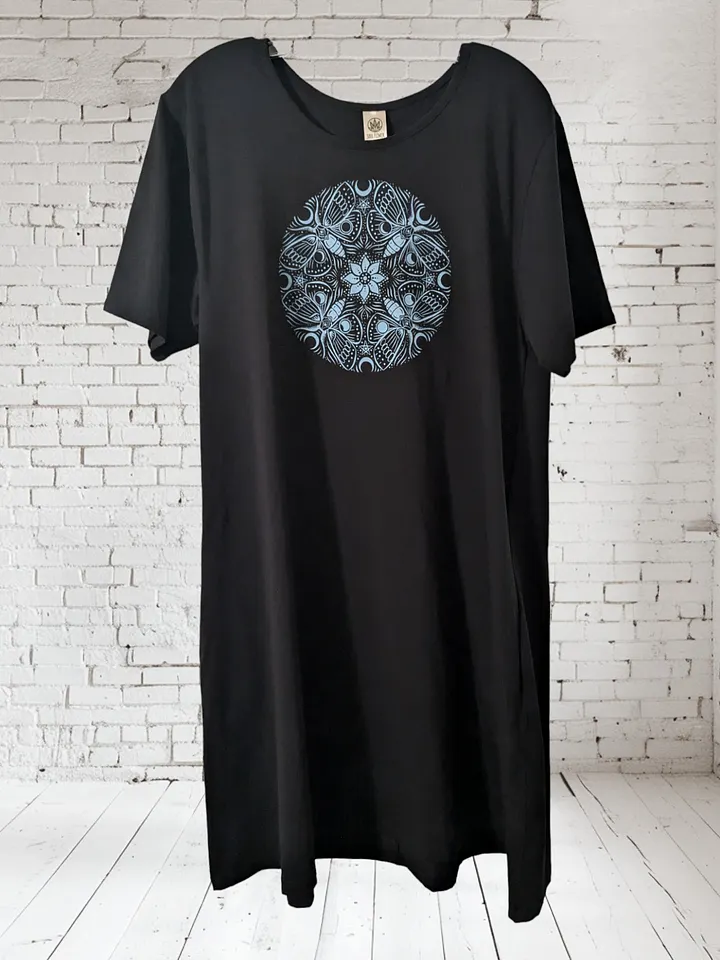 2X Black Lunar Moth Mandala Short-Sleeve Tee Shirt Dress product image (1)