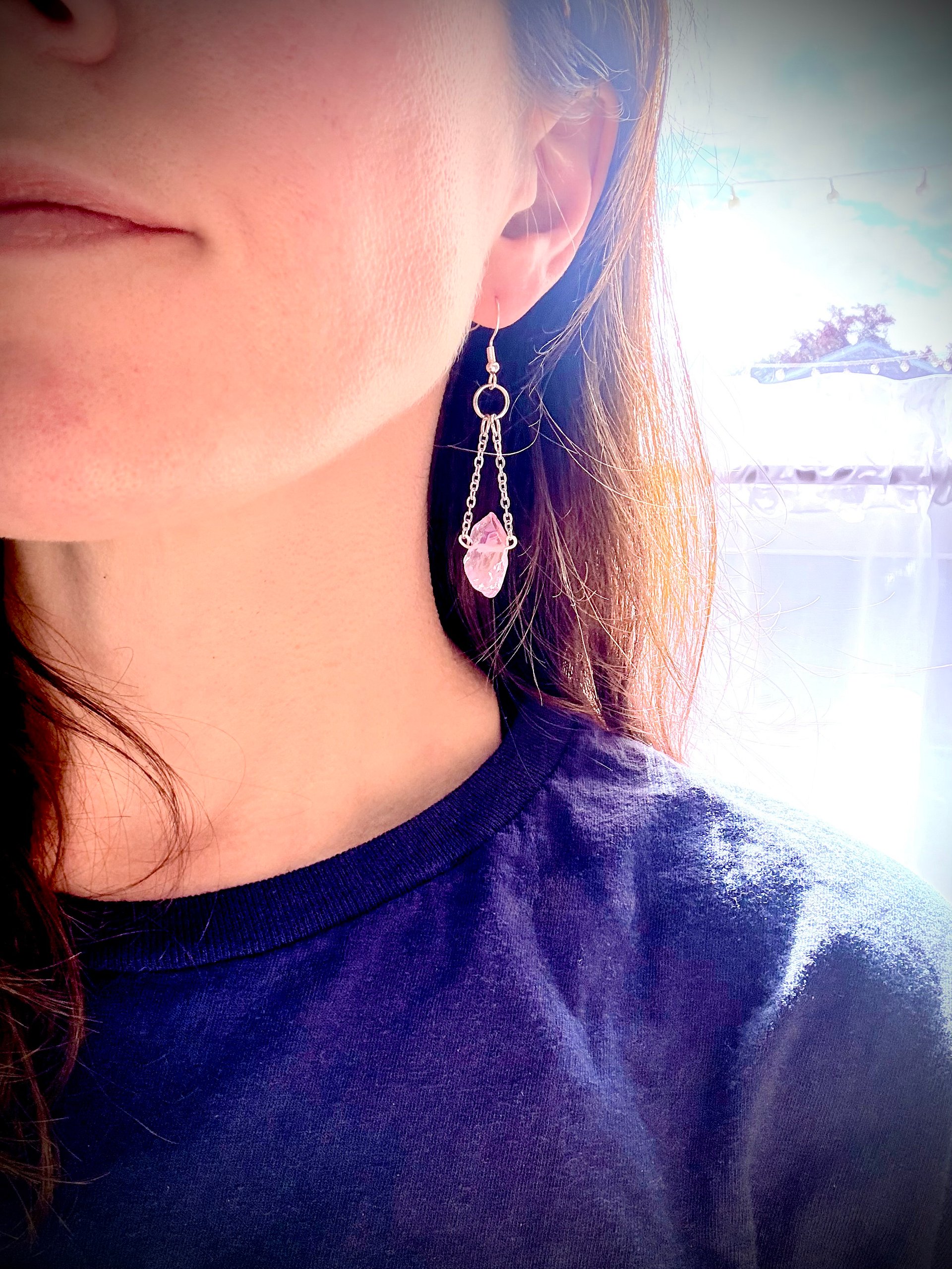 MFD-00253 | October Tourmaline-Like Crystal Quartz Chandelier Earrings | Stainless Steel Chain & Sterling Silver Hooks | Handmade Jewelry by Monique Faella Designs™ product image (2)