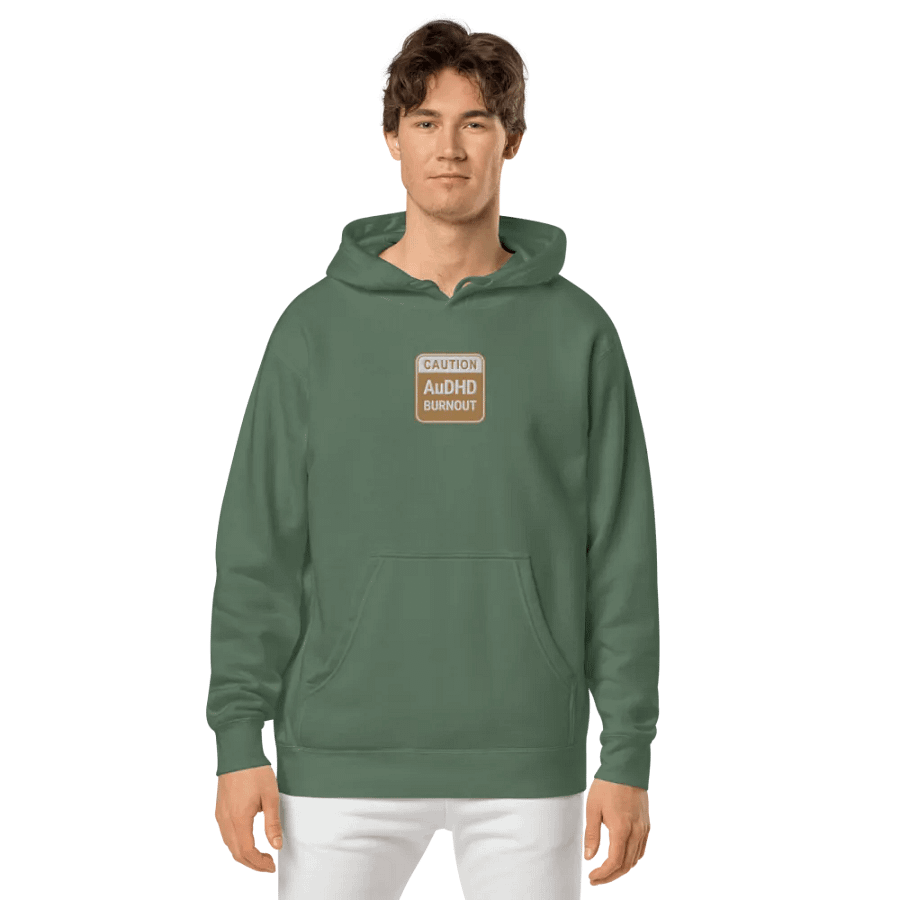 CAUTION: AuDHD BURNOUT embroidered pigment hoodie (brown design) product image (3)