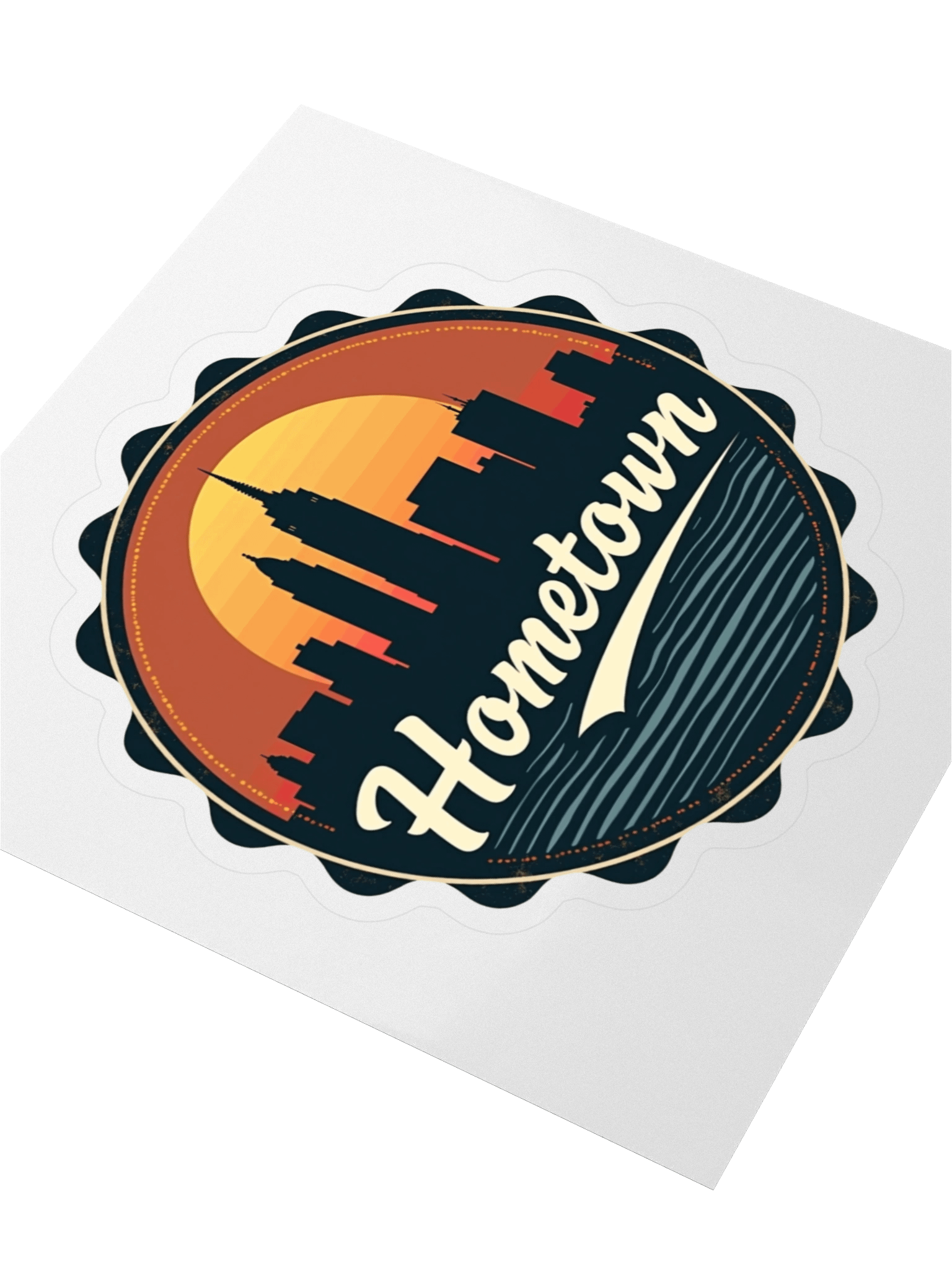 Hometown Vintage City Skyline Kiss Cut Sticker - Retro Urban Cityscape Decal - Waterproof Vinyl Sticker product image (1)