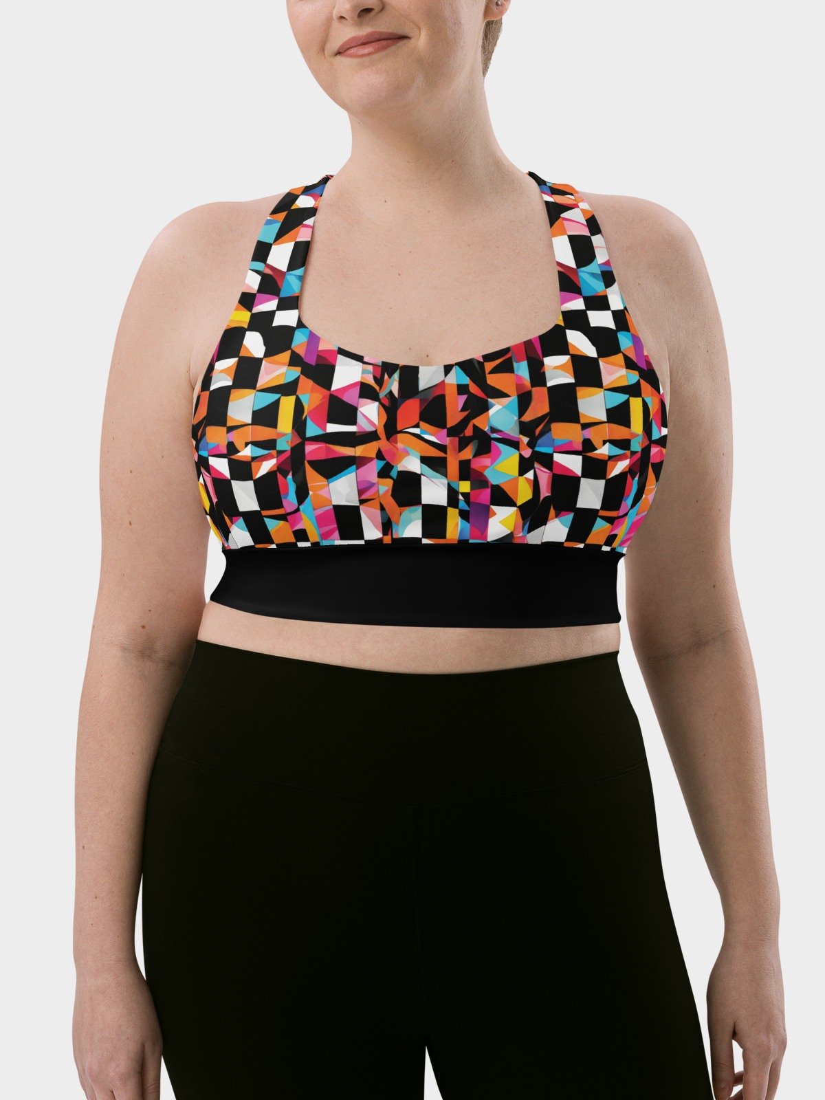 High-Impact Bra "Colorful Modern Abstract Checkered Art Printed" product image (9)