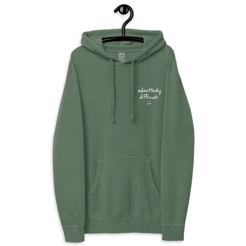 admittedly difficult (white thread) embroidered pigment hoodie product image (40)