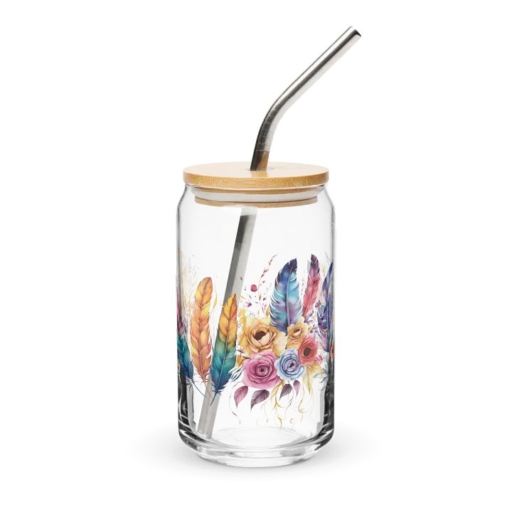 Vibrant Feathers and Roses Can Glass product image (1)
