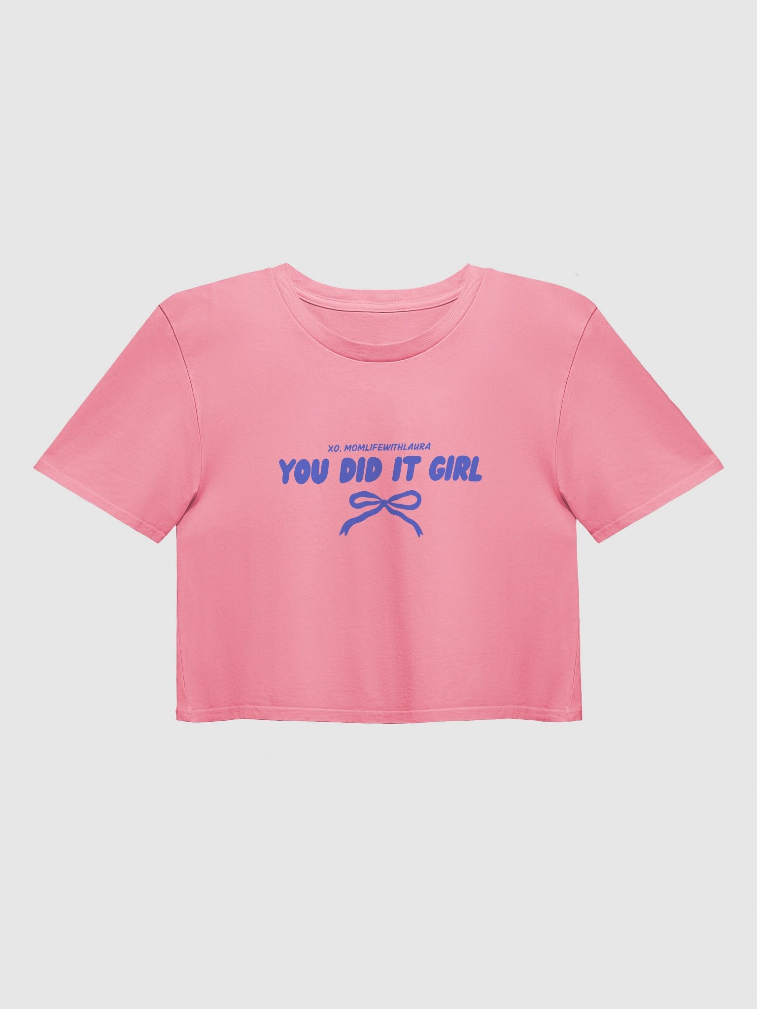 You Did it Girl Bow Cropped Tee - Blue/Pink product image (1)