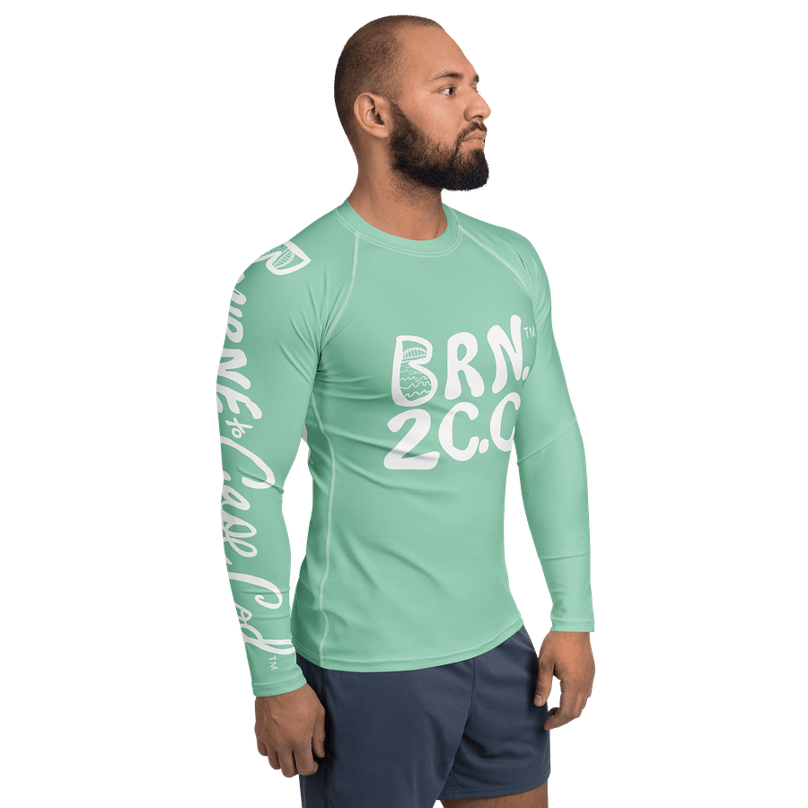 BRN.2C.C.™ /BOURNE to Cape Cod™ | Men’s Long Sleeve Rash Guard | UPF 50+ Active Coastal Shirt | White Logos on Vista Blue Green product image (4)