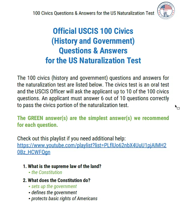 USCIS Official 100 Civics Questions and Answers product image (2)