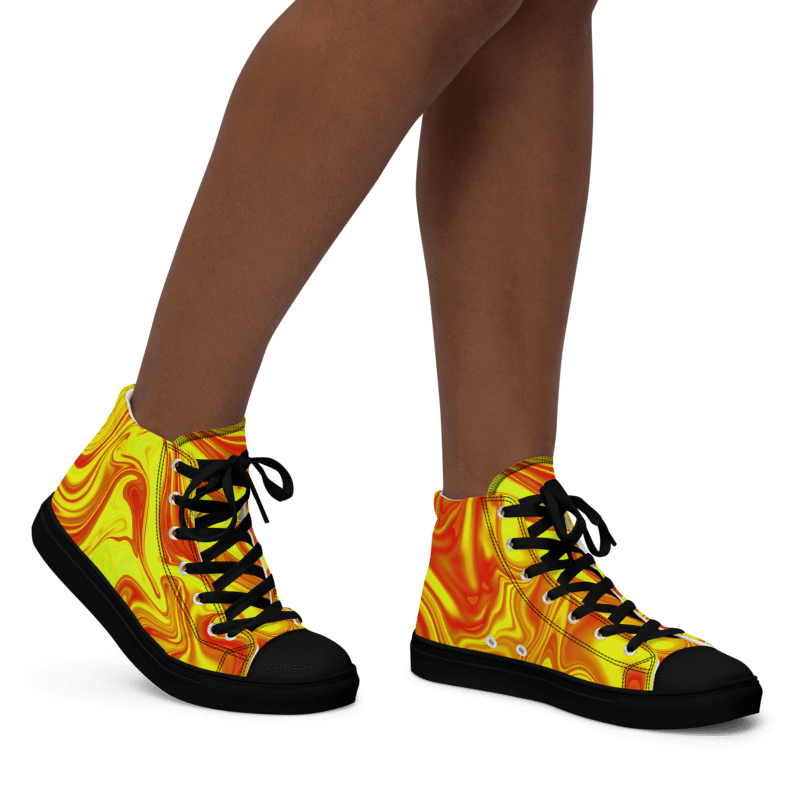Women's High Top Canvas Shoes - Yellow and Red Digital Fluid Art product image (5)