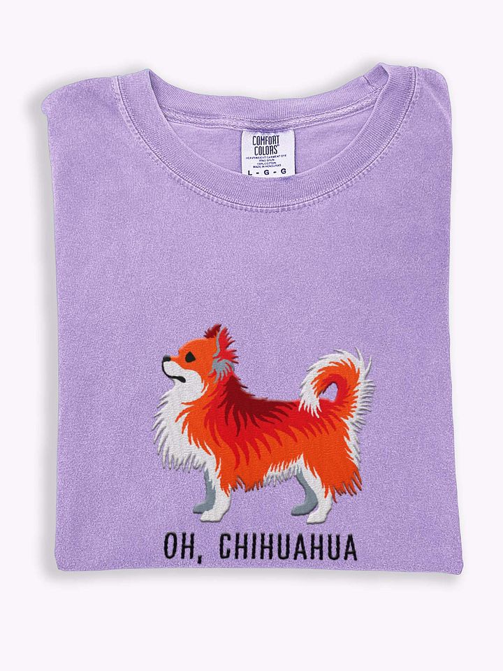Oh, Chihuahua T-Shirt(Embroidered) of a Longhaired Chihuahua(Red) product image (1)