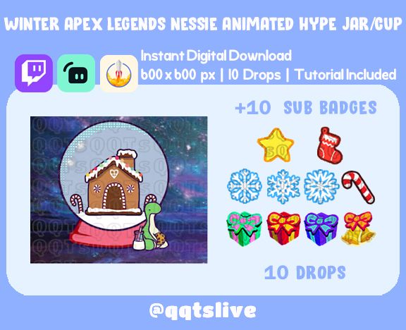 ANIMATED WINTER NESSIE Twitch Hype Jar - Stream Tip Cup+Sub Badges/2 Layers - 5 Outfit/Prop Options - 10 Bit Options+Set Up Tutorial product image (2)