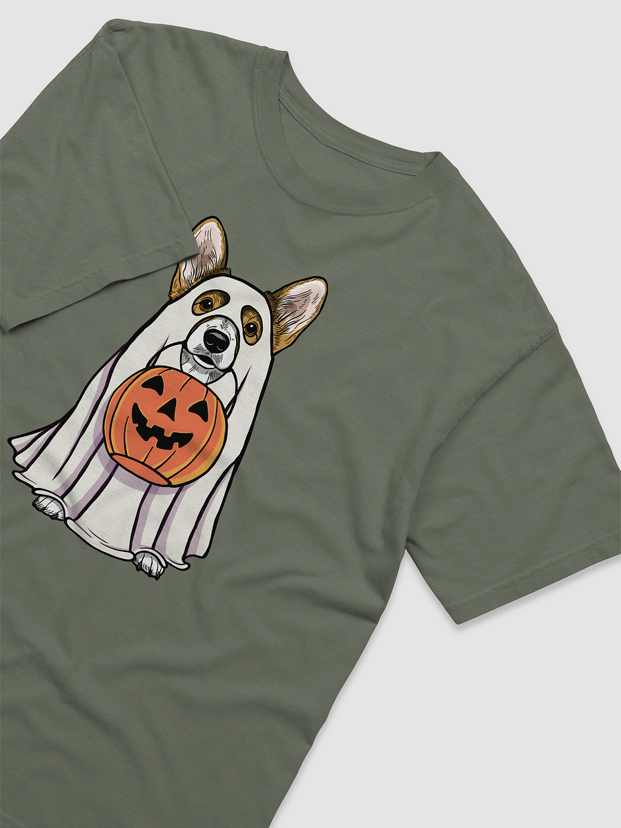 Funny Halloween Pembroke Welsh Corgi(Sable) T-Shirt | Funny Corgi Wearing a Ghost Costume and Holding a Pumpkin Basket product image (14)