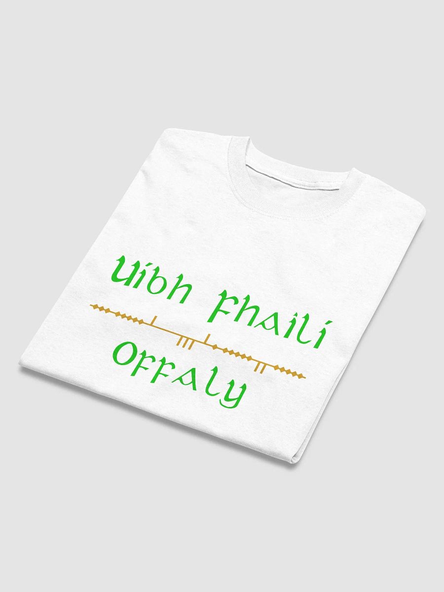 Offaly/Uíbh Fhailí Scholastic style Ogham white printed T-shirt product image (3)