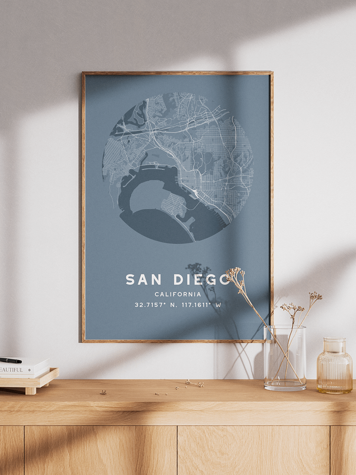San Diego Street Map Poster – Blue Minimalist Circular City Art product image (1)