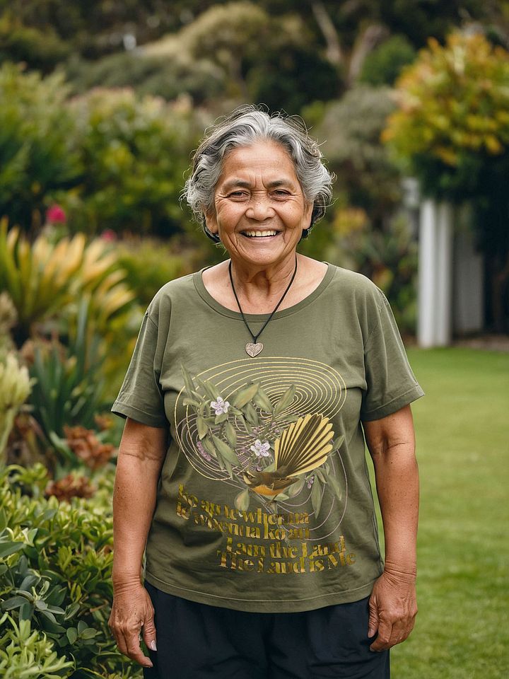 Unisex Fantail-Piwakawaka and Ngaio Flowers - ko au te whenua Decolonisation Aotearoa Tee product image (1)