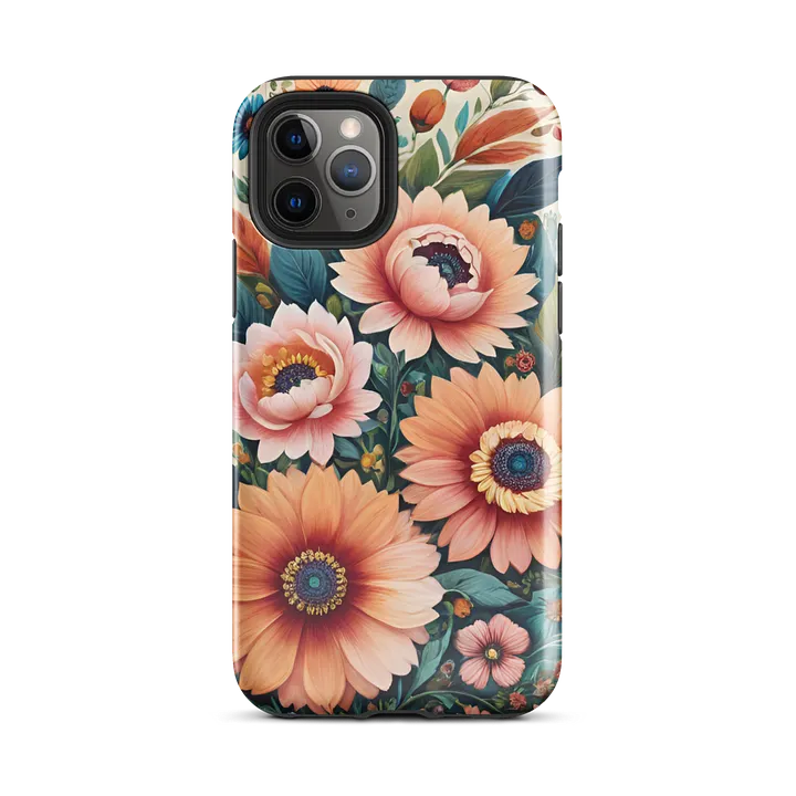 Tough Phone Case for iPhone® - Pink and Peach Flowers Painting product image (2)
