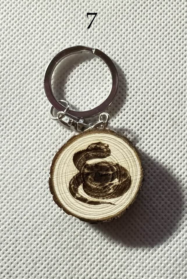 Engraved Wood Slice Keychains | Fantasy, Rose & Snake Designs | Nature-Inspired Gift product image (7)