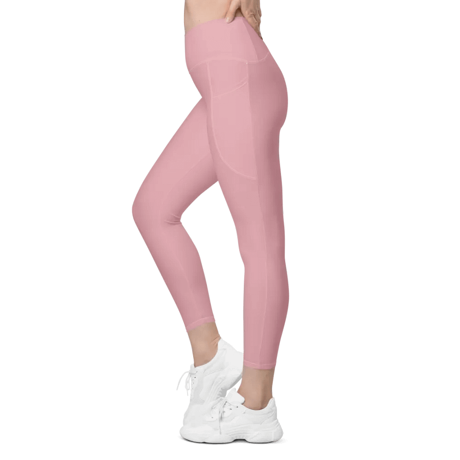 Plain Dusty Light Pink Soft Summer Women's High Waisted Premium Crossover Leggings with Pockets by Treasure Pie product image (5)