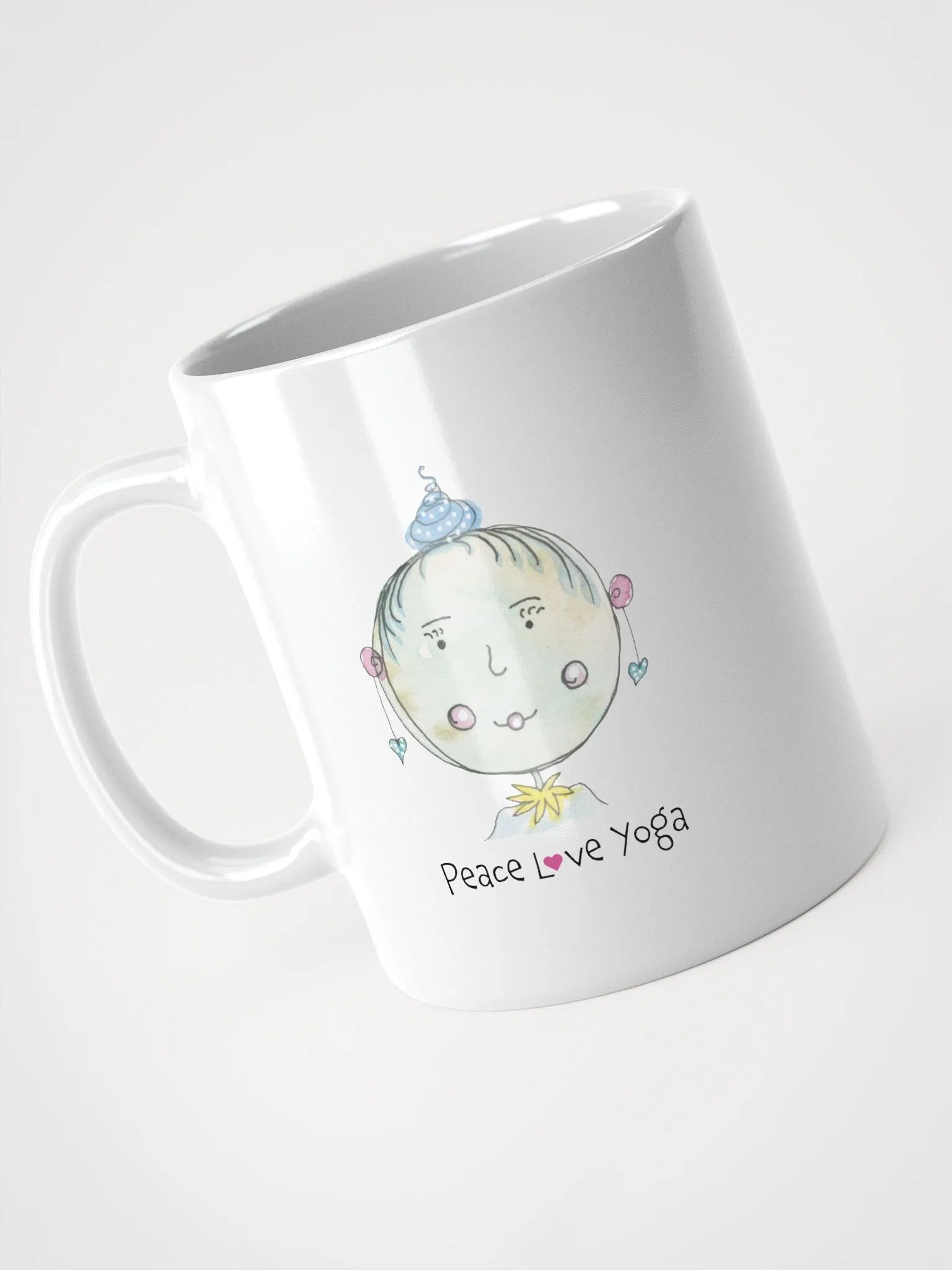 Whimsical Character Peace, Love, Yoga White Glossy Mug product image (5)