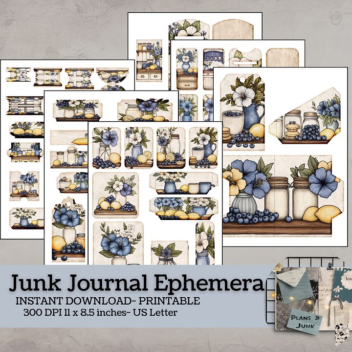 Blueberry Lemon Hibiscus - Printable Ephemera Set 2 V9 product image (1)
